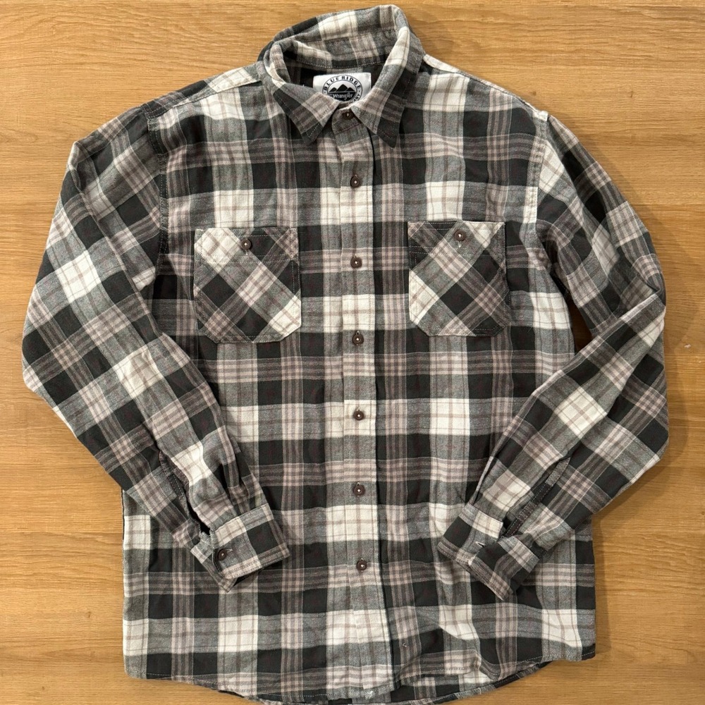 Blue Ridge Wrangler Plaid Flannel Shirt Men Medium Button Up Long Sleeve